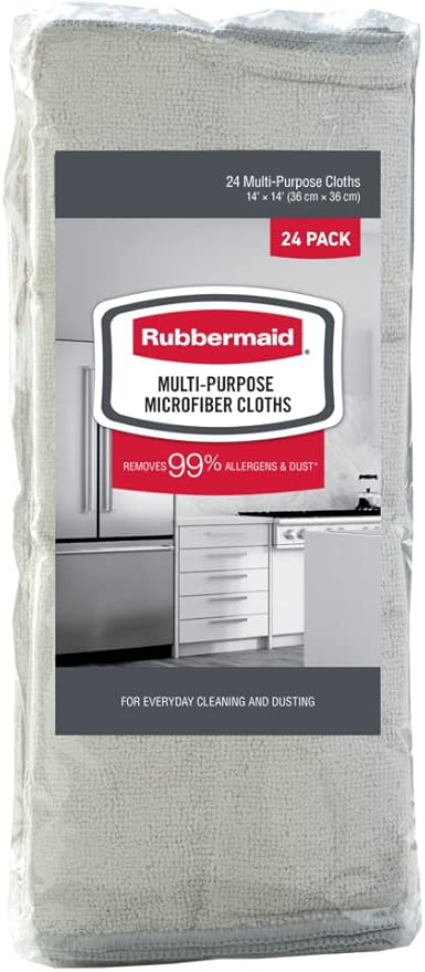 Rubbermaid Microfiber Cloth Towels 24 Pack 14"x14" Non-Scratch Reusable/Washable for Cleaning/Wiping/Polishing for Home/Kitchen/Car