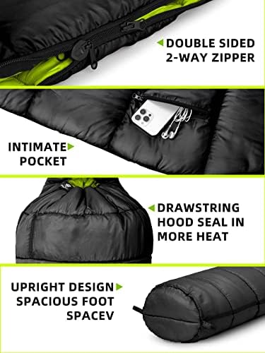 Bessport Mummy Sleeping Bag | 15-45 ℉ Extreme 3-4 Season Sleeping Bag for Adults Cold Weather– Warm and Washable, for Hiking Traveling & Outdoor Activities