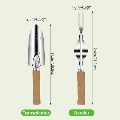 Garden Tool Set, 2 Pieces Stainless Steel Heavy Duty Garden Tools, Garden Kit with Ergonomic Wooden Handle, Durable Garden Tools for Gardening, Gardening Gifts for Women