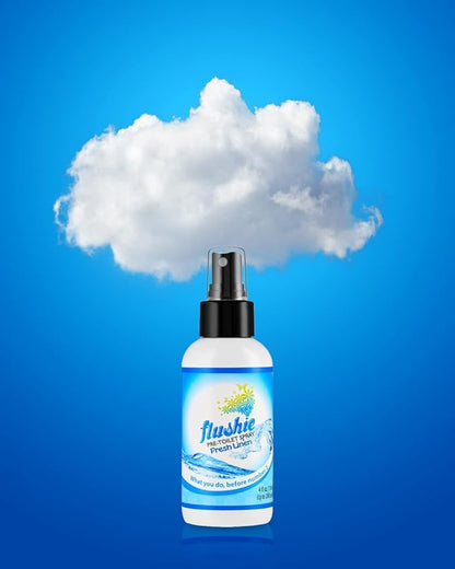 Flushie Pre-Toilet Spray Travel Size Toiletries Bathroom Spray for Toilet Deodorizer Traveling Essentials - Poop Odor Eliminator (Linen, 1oz 3pack)