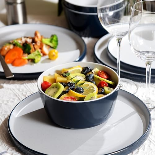 Melamine Dinnerware Sets,Plate and Bowl Set for 4,Navy Blue,Gray