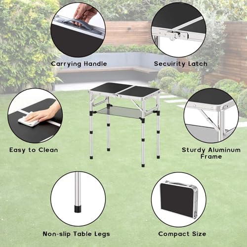 YihuiKo Small Folding Table, 24"x 16" Adjustable Height Portable Camp Table