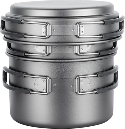Explorer Bear Titanium Stackable Camping Cooking Pot Mess Kit Set