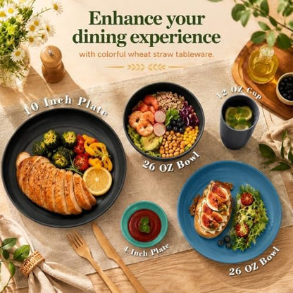 Wrova Wheat Straw Dinnerware Sets, Microwave Safe Plates and Bowls Sets