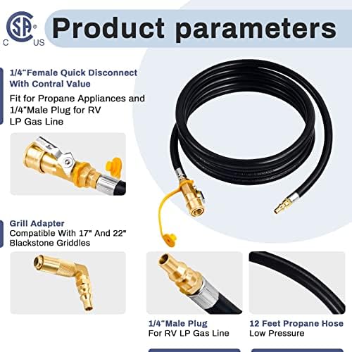Upgraded 12FT RV Quick Connect Propane Hose for RV to Grill