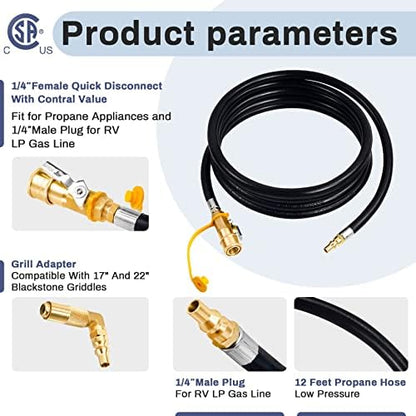 Upgraded 12FT RV Quick Connect Propane Hose for RV to Grill