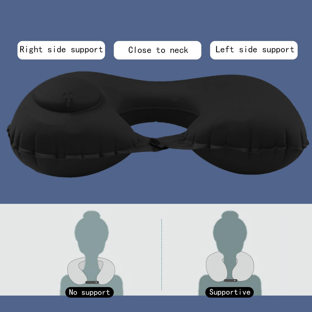 Inflatable Travel Pillow for Sleeping Airplane - Inflatable Neck Pillow for Traveling on Plane, Press to Inflate,Portable Travel Neck Pillow with Carry Bag （Black）