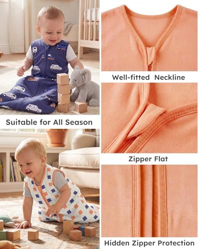 Yoofoss Baby Sleep Sack 6-12 Month 0.5TOG 100% Organic Cotton 2-Way Zipper