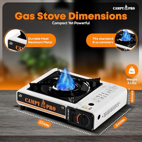 Portable Butane Gas Stove with Automatic Ignition and Carrying Case – Compact Camping Stove for Hiking, Outdoor Cooking, and Emergency Use (WHİTE)