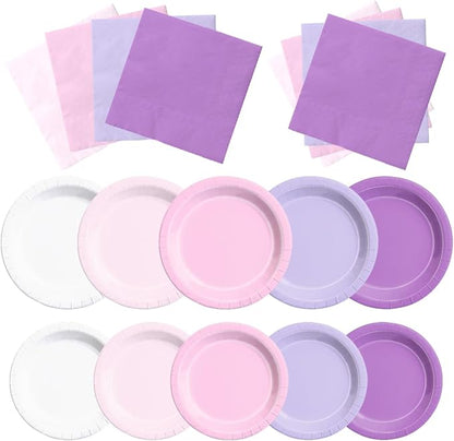 CMUSKO Butterfly Birthday Decorations-150Pcs Light Purple Pink Plates and