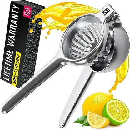 Stainless Steel Lemon Squeezer Press - No Seeds, Pro-Grade, Effortlessly Get Every Drop - Manual Non-Slip Grip Design - Lemon Lime Squeezer, Orange, and Citrus Fruit Hand Held Lemon Juicer Squeezer