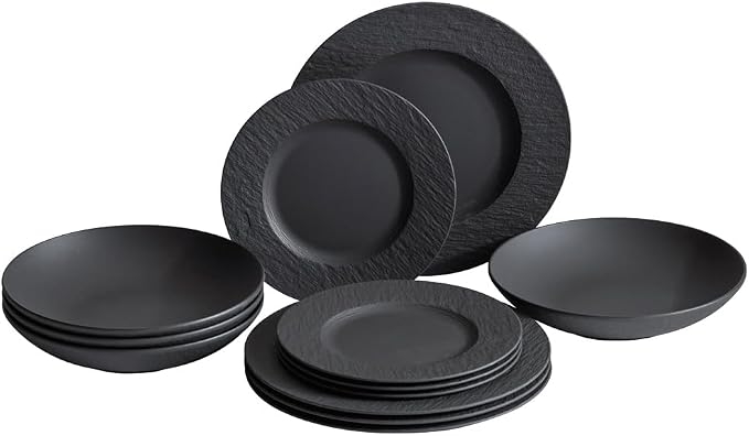 Villeroy & Boch Manufacture Rock 12 Piece Dinnerware Set, Matte Black | Premium
