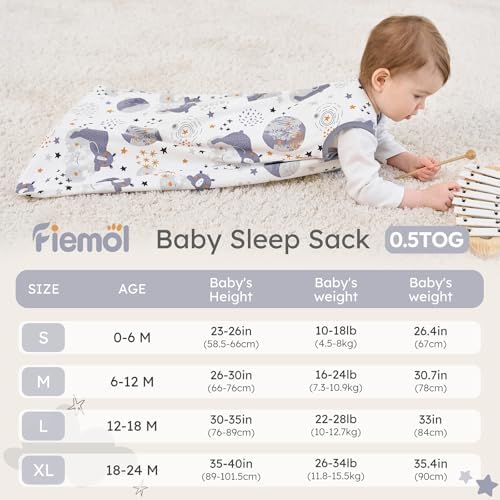 Baby Sleep Sack 6-12 Months 0.5 Tog Soft Sleeping Bag 100% Cotton