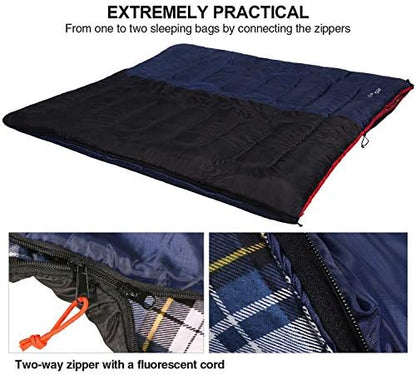 REDCAMP Cotton Flannel Sleeping Bag for Camping Backpacking, Adults Cold Weather Envelope Sleeping Bags with 2/3/4/6lbs Filling