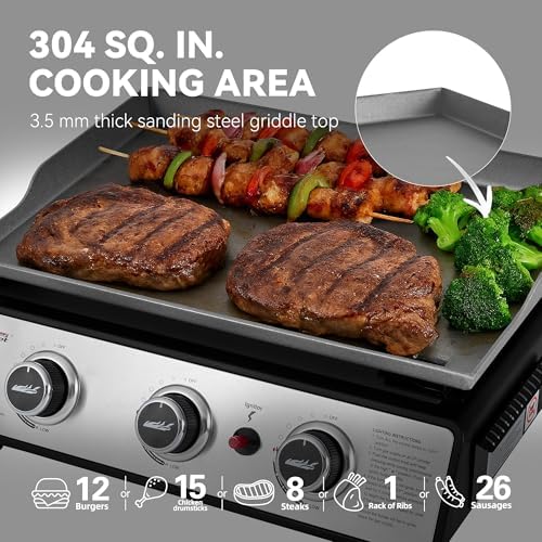 Royal Gourmet PD1301S Portable 3-Burner Tabletop Gas Griddle