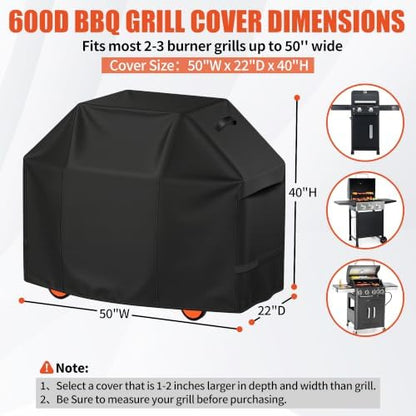 iCOVER Grill Cover 50 inch, BBQ Grill Cover for Outdoor Grill, 600D Heavy Duty Waterproof BBQ Cover, Anti-UV and Rip-Proof Barbecue Cover, Gas Grill Cover for Weber, Char-Broil, Nexgrill, etc