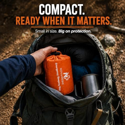 NovaMedic Emergency Sleeping Bag – 84"x36" Thermal Mylar Survival Bivy Sack – Waterproof, Lightweight & Compact Emergency Blanket for Camping, Hiking, Outdoor Survival & Travel