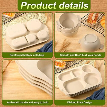 Honoson 24pcs Wheat Straw Dinnerware, Unbreakable, Beige