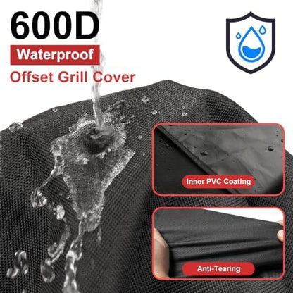 iCOVER Offset Smoker Cover 60 inch, Grill Cover with Smoke Stack, Heavy Duty Waterproof 600D Offset Grill Cover, for Brinkmann, Grill Jim Bowie, New Braunfels, Oklahoma Joe's