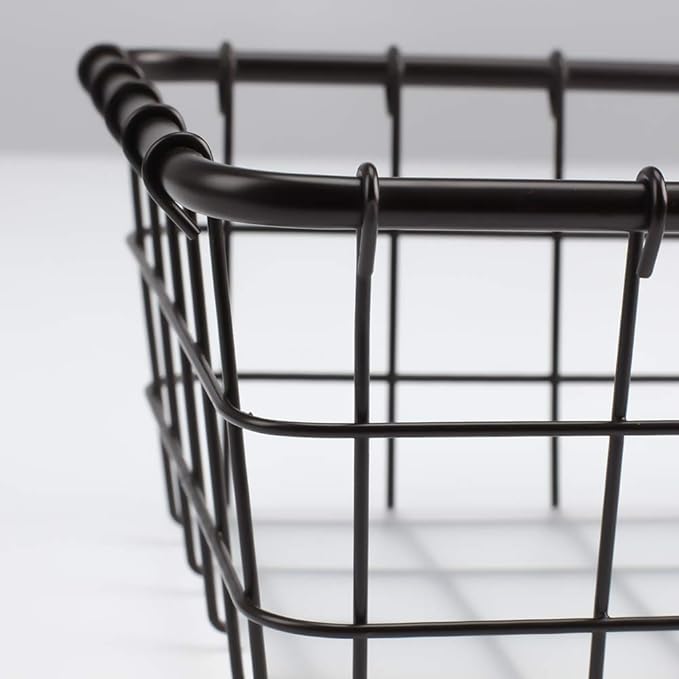 4 Pack Large Wire Baskets, 15" x 9" Metal Wire Basket for Pantry Organizers, Kitchen, Bathroom, Office, Stackable Storage Baskets, Bronze
