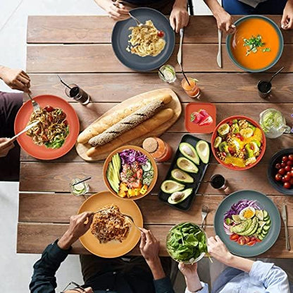 48Pcs Unbreakable Dinnerware Sets for 4 People, Camping Plates and Bowls Set, Picnic Dinner Sets, Serving Plates