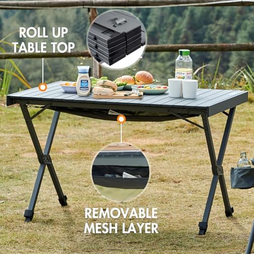 Portal Folding Camping Table with Adjustable Height,Portable Aluminum Table, Dark Gray