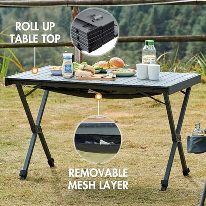 Portal Folding Camping Table with Adjustable Height,Portable Aluminum Table, Dark Gray