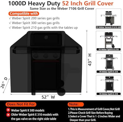 [Upgraded 1000D Heavy Duty Fabric] 52 inch Grill Cover for Outdoor Grill