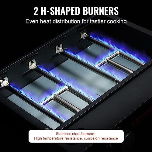 VEVOR Commercial Griddle, 22.4" Heavy Duty Manual Flat Top Griddle, Countertop Gas Grill with Non-Stick Cooking Plate, Countertop Gas Griddles, H-Shaped Burner Restaurant Portable Grill, 13,000 BTU