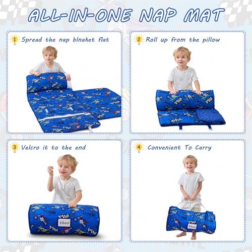 Lasoftan Toddler Nap Mat with Pillow and Blanket, Extra Large Rolled Napping Mats,Slumber Bags for Boys Girls,Kids Sleeping Bag for Daycare, Preschool Travel Camping