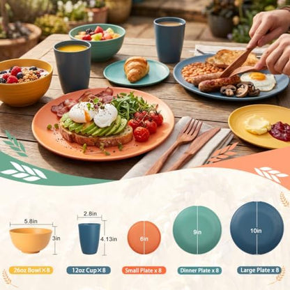 PYRMONT 40 Pcs Wheat Straw Plates and Bowls Set Colorful Dinnerware Set