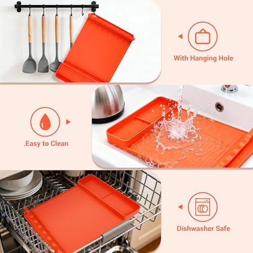 Heat Resistant Silicone Grill Mat for Blackstone - 2Pack 16x11.5'' Non-Slip BBQ Tool Mat, Outdoor Cooking Camping & Tailgating, for Men Grilling（Orange）