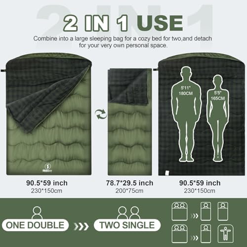 0 Degree Cotton Flannel Double Sleeping Bag for Adults