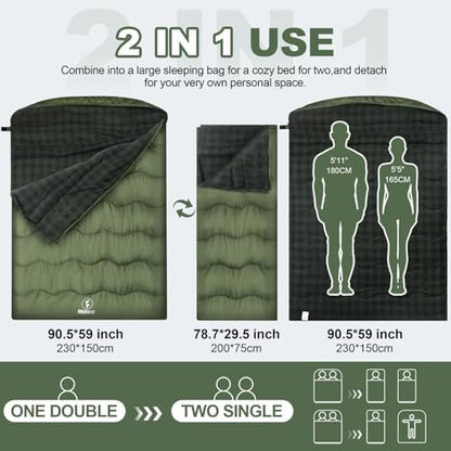 0 Degree Cotton Flannel Double Sleeping Bag for Adults