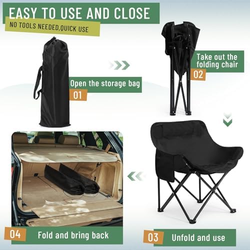 2 Pack Folding Camping Chairs Portable, Black, White, Solid Color