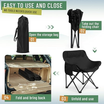 2 Pack Folding Camping Chairs Portable, Black, White, Solid Color
