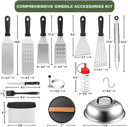 Griddle Accessories Set of 30, Flat Top Grill Accessories Set for Blackstone and Camp Chef, Grill Spatula Set with Enlarged Spatulas, Basting Cover, Scraper for Outdoor BBQ