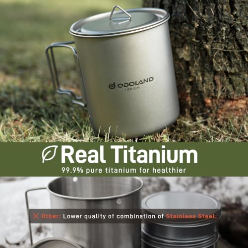 Odoland Titanium Camping Cookware 750ML Titanium Pot with Camping Stove and Spork Portable Pot for Backpacking, Hiking, Traveling and Picnic
