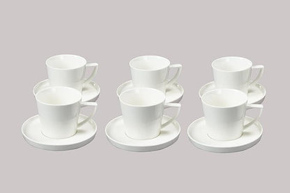 Bone China Cone Shape, Elegance White Cup Coffee 8oz & Saucer, Set of 6 Cup & 6 Saucer