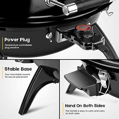 Electric BBQ Grill Techwood 15-Serving Outdoor Electric Grill for Party, Patio & Backyard, Double Layer Design, Portable Removable Stand Grill, 1600W (Countertop Black BBQ Grill)