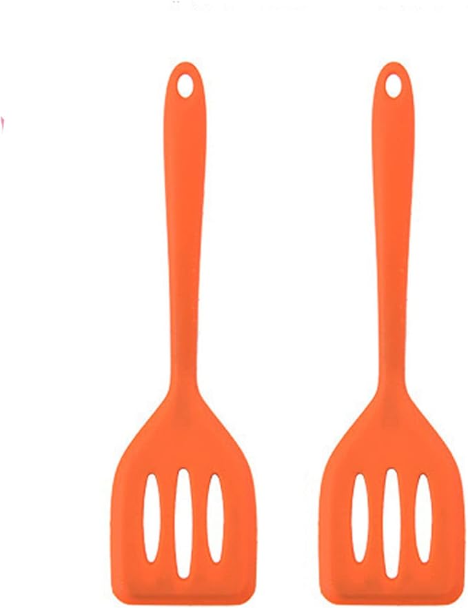 2Pack Small Silicone Turner High Heat Resistant Slotted Spatula for Fish, Eggs, Pancakes and More (12 IN, Orange)