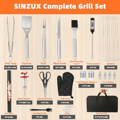 BBQ Grill Accessories, 32Pcs Grilling Gifts for Men Birthday Fathers Day, Heavy Duty Stainless Steel Grill Tool Set, Grill Utensils Kit for Outdoor Grill with Case, Thermometer & Meat Injector
