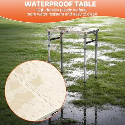 FUNYKICH Waterproof Folding Camping Table, 3 Height Adjustable Max 27.5''