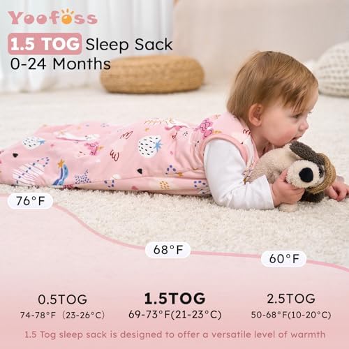 Yoofoss Baby Sleep Sack 6-12 Month 1.5TOG 100% Organic Cotton 2-Way Zipper