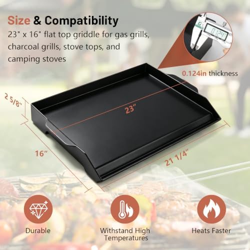 Upgraded 23"x16" Ceramic Coated Cast Iron Griddle, 2.56" High Sidewalls, Heavy-Duty Natural Nonstick Flat Top with Food-Safe Ceramic Finish, Dual Handles, Universal for Gas/Charcoal Grill & Stove Top