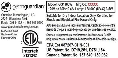 Germ Guardian GG1100W 7” Pluggable Small Air Purifier, Small Room Wall Air Sanitizer, UV-C Light Kills Germs, Reduces Odors from Pets, Cooking, Mold, GermGuardian, 1-Yr Wty (White) (Pack of 6)