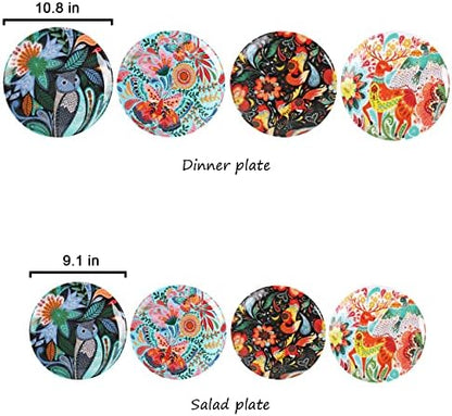 Melamine Plates Set for 4-8 Pcs:Camping Dishes Set with 4 Dinner Plates and 4 Salad Plates.Lightweight and Unbreakable.Indoor and Outdoor Use.