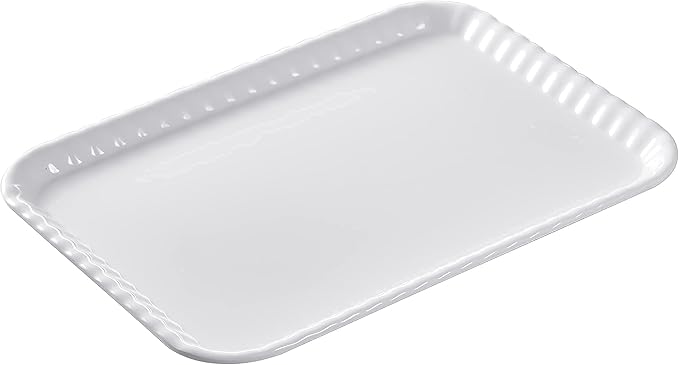 Blue Boat 15" x 11" Rectangular Serving Trays Set of 2 White, Melamine Serving Platter, Light Weight Easy to Clean Sturdy Stackable BPA-Free Dishwasher Safe