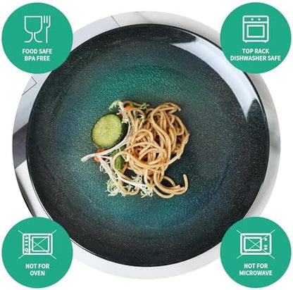 12pcs Plates and Bowls Set, Green Dinner Dishes Set