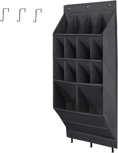 Over the Door Shoe Organizer, 14 Pockets Hanging Shoe Storage Rack with Large Deep Pockets, Oxford 600D Fabric Grey Shoe Storage Rack with 6 hook for Shoes, Slipper,Home Accessories etc